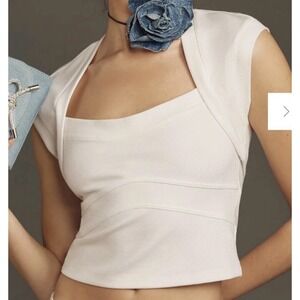 Maeve by Anthropologie Large White Cap Sleeve Square Neck Bolero Top